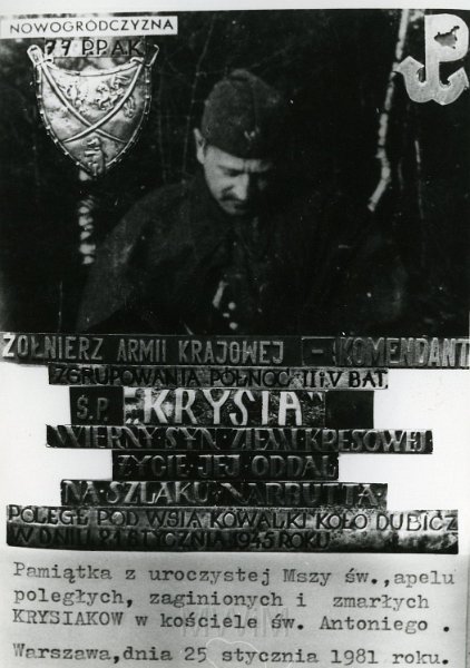 KKE 4884.jpg - Fot. Portret i Tablica pamiątkowa por. Jana Borysewicza „ Krysia”;„ Mściciel”, Warszawa, 25 I 1981 r.